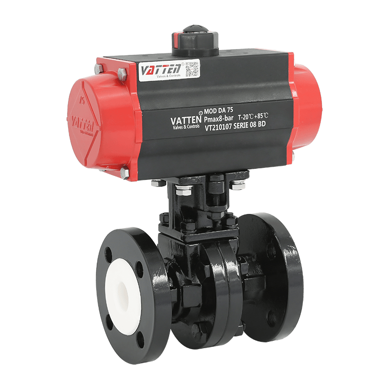 Pneumatische, met fluor beklede flenskogelkraan